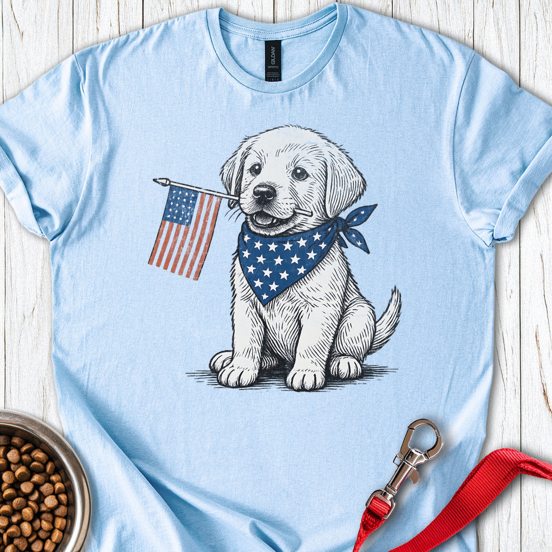 Cute Labrador Puppy USA Flag Light Blue