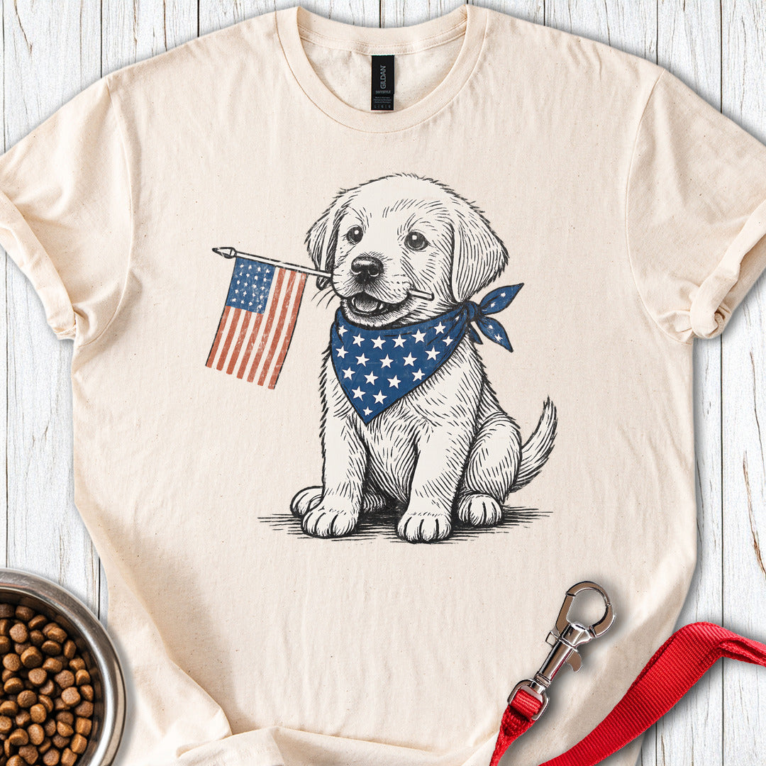 Cute Labrador Puppy USA Flag Natural