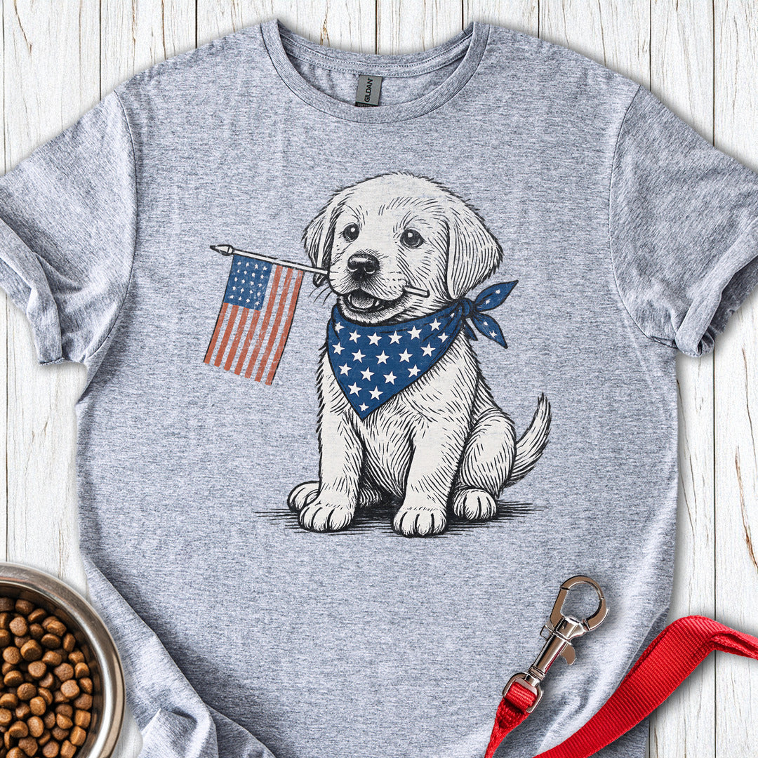 Cute Labrador Puppy USA Flag Sport Grey