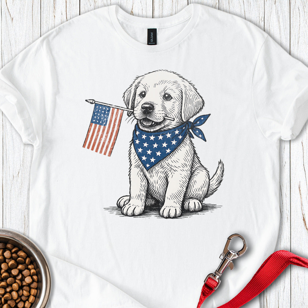Cute Labrador Puppy USA Flag White