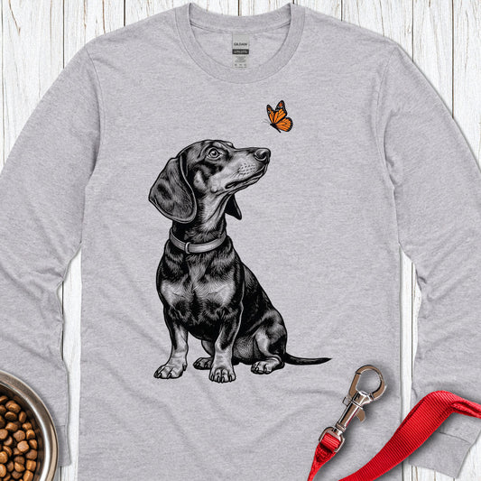 Dachshund Butterfly Long Sleeve Sport Grey