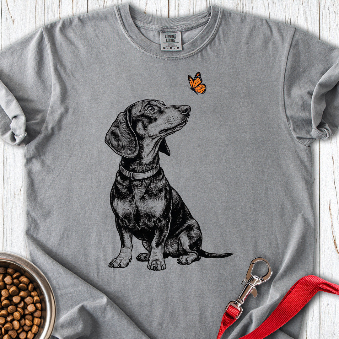Dachshund Butterfly Premium Tee — Grey