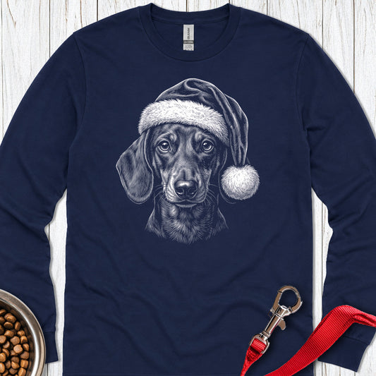 Dachshund Christmas Santa Hat Long Sleeve — Navy
