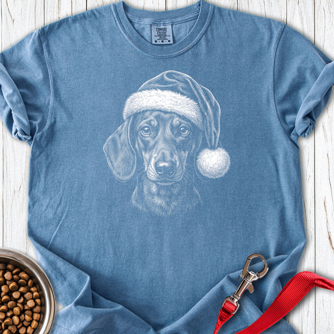 Dachshund Christmas Santa Hat Premium Tee Blue Jean