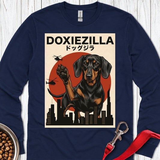 Dachshund Doxiezilla Black Long Sleeve Navy