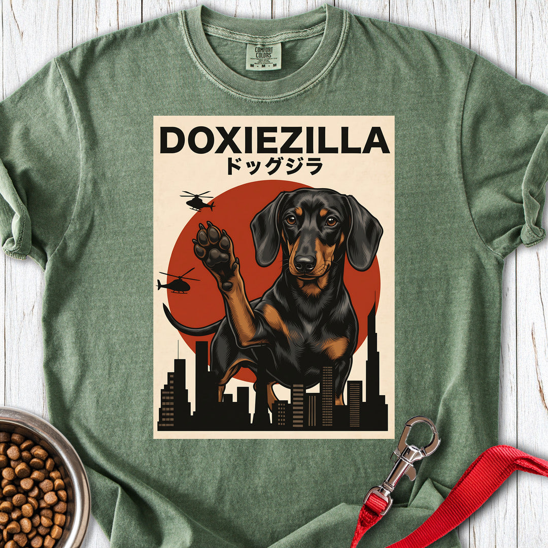 Dachshund Doxiezilla Black Premium Tee — Moss