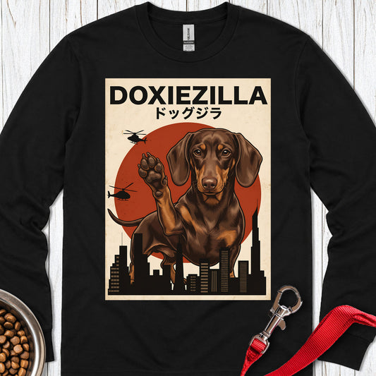 Dachshund Doxiezilla Chocolate Long Sleeve Black