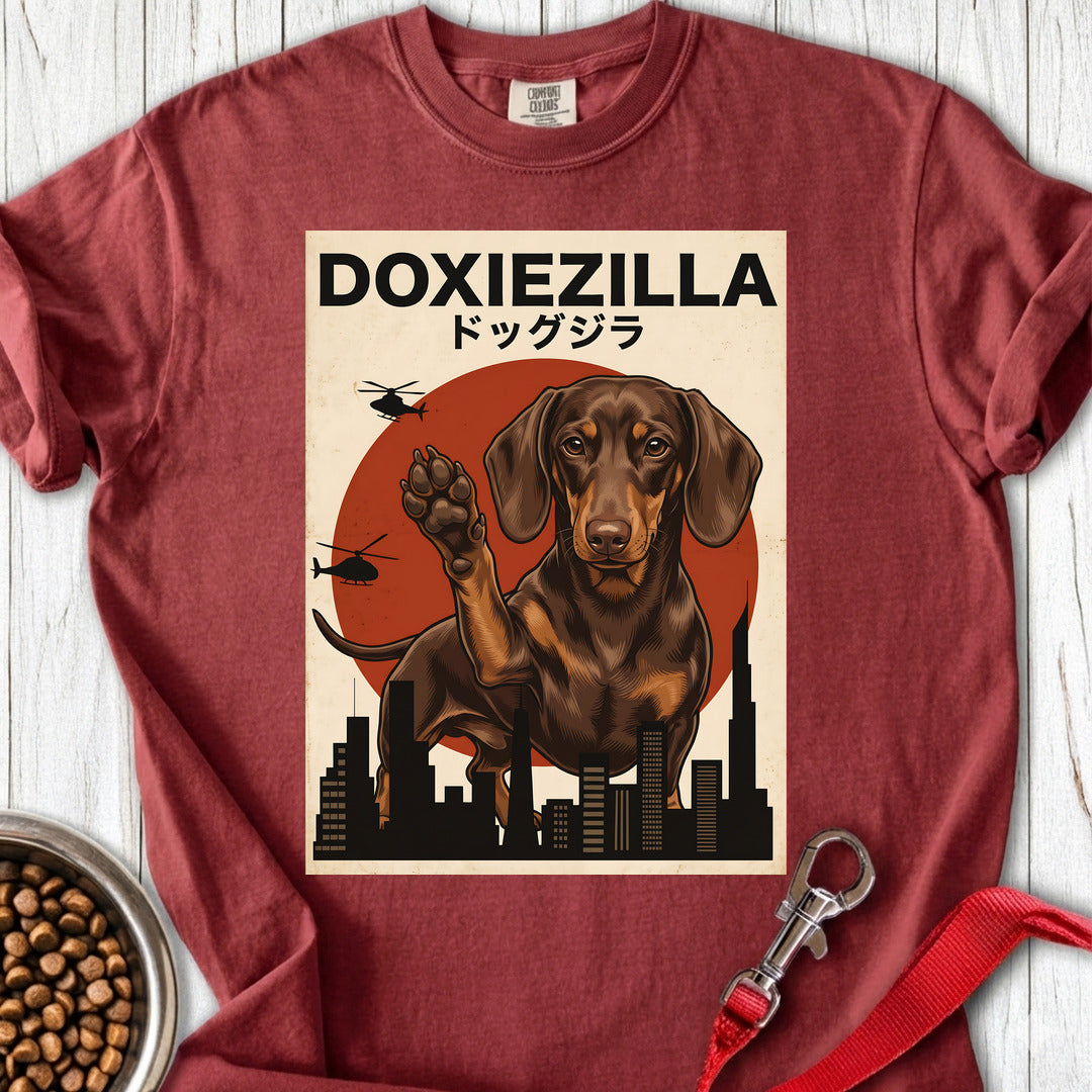 Dachshund Doxiezilla Chocolate Premium Tee — Brick