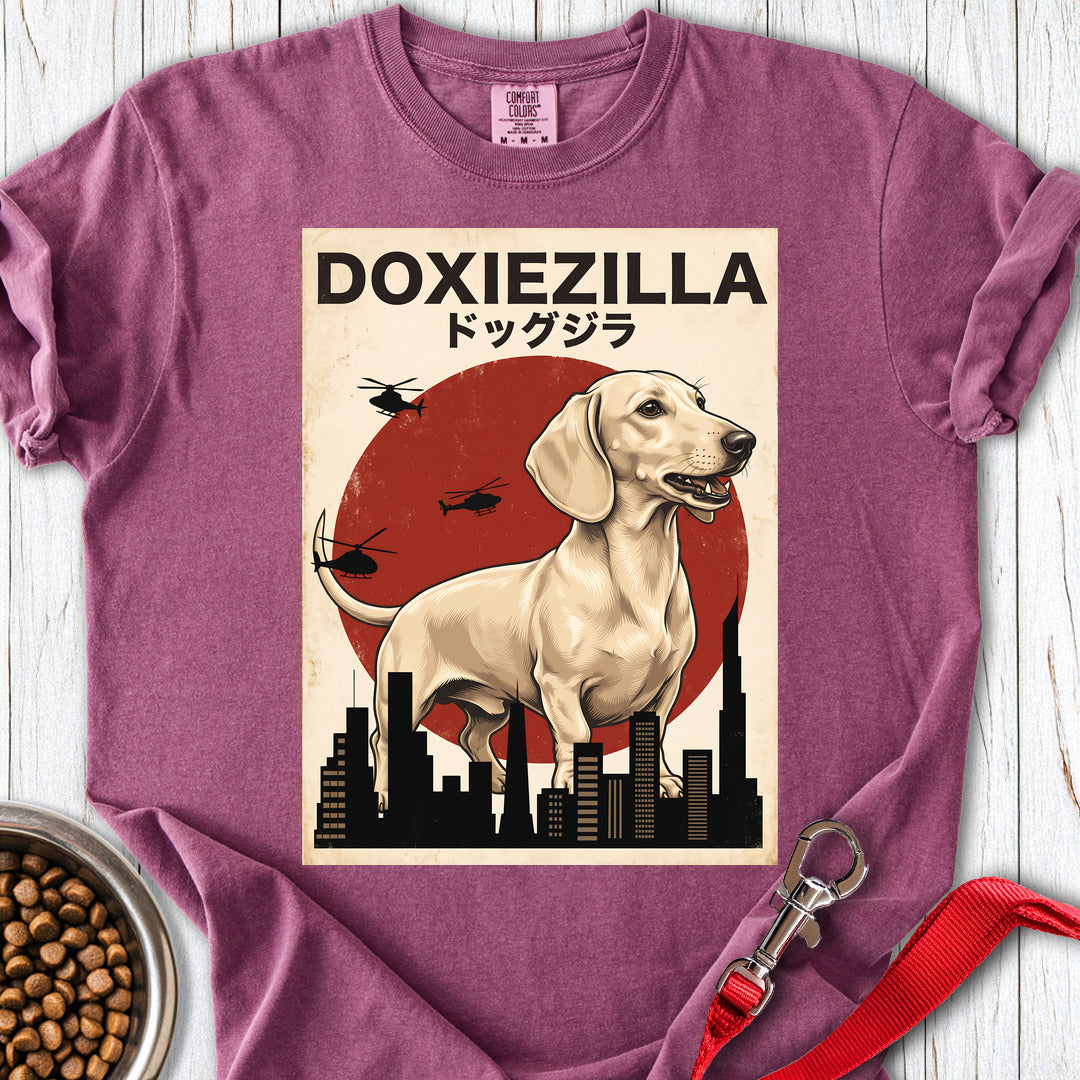 Dachshund Doxiezilla Cream Premium Tee — Berry