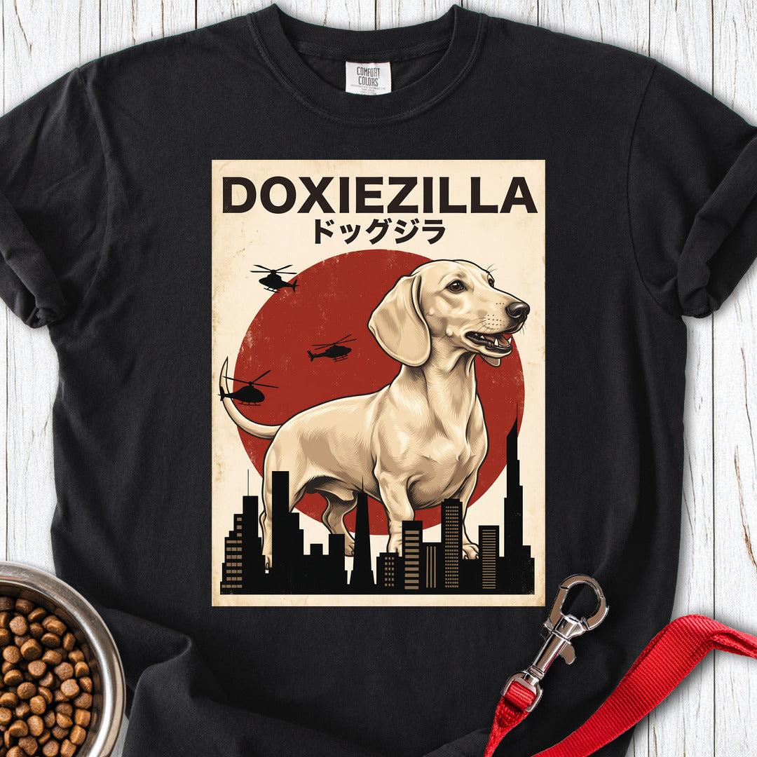 Dachshund Doxiezilla Cream Premium Tee — Black