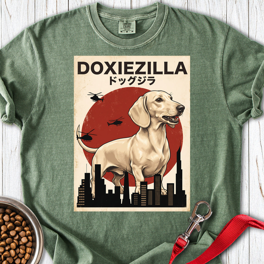 Dachshund Doxiezilla Cream Premium Tee — Moss