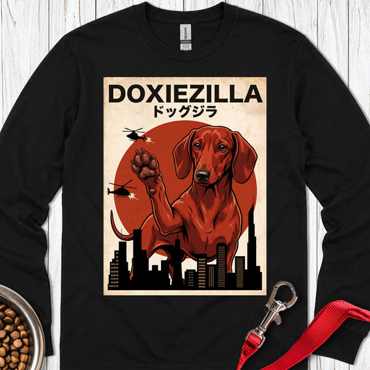 Dachshund Doxiezilla Red Long Sleeve Black