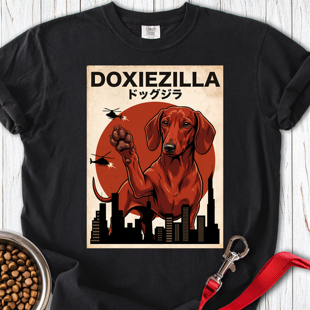 Dachshund Doxiezilla Red Premium Tee — Black