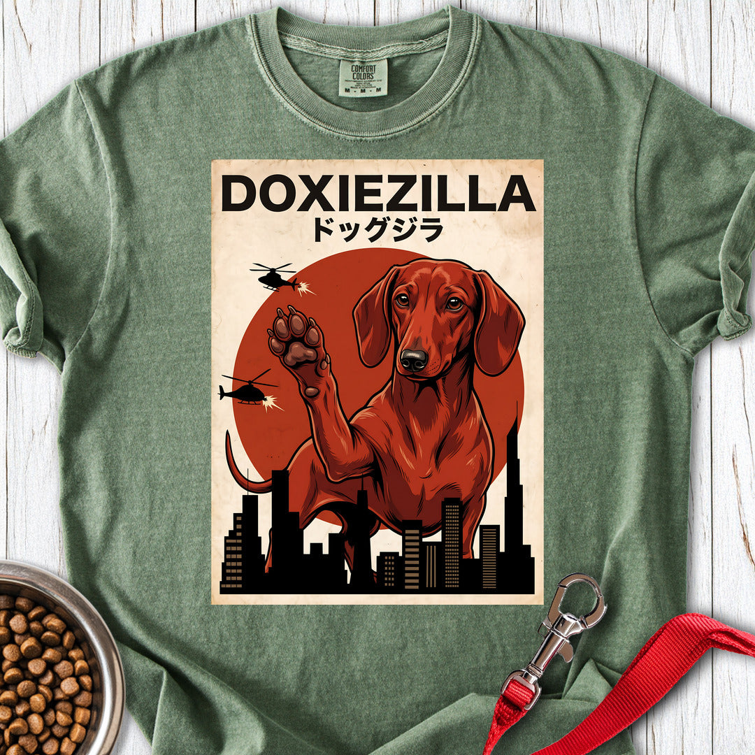 Dachshund Doxiezilla Red Premium Tee — Moss