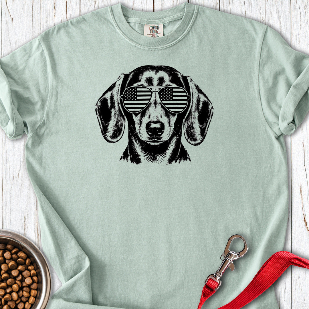 Dachshund Flag Shades Premium Tee — Bay