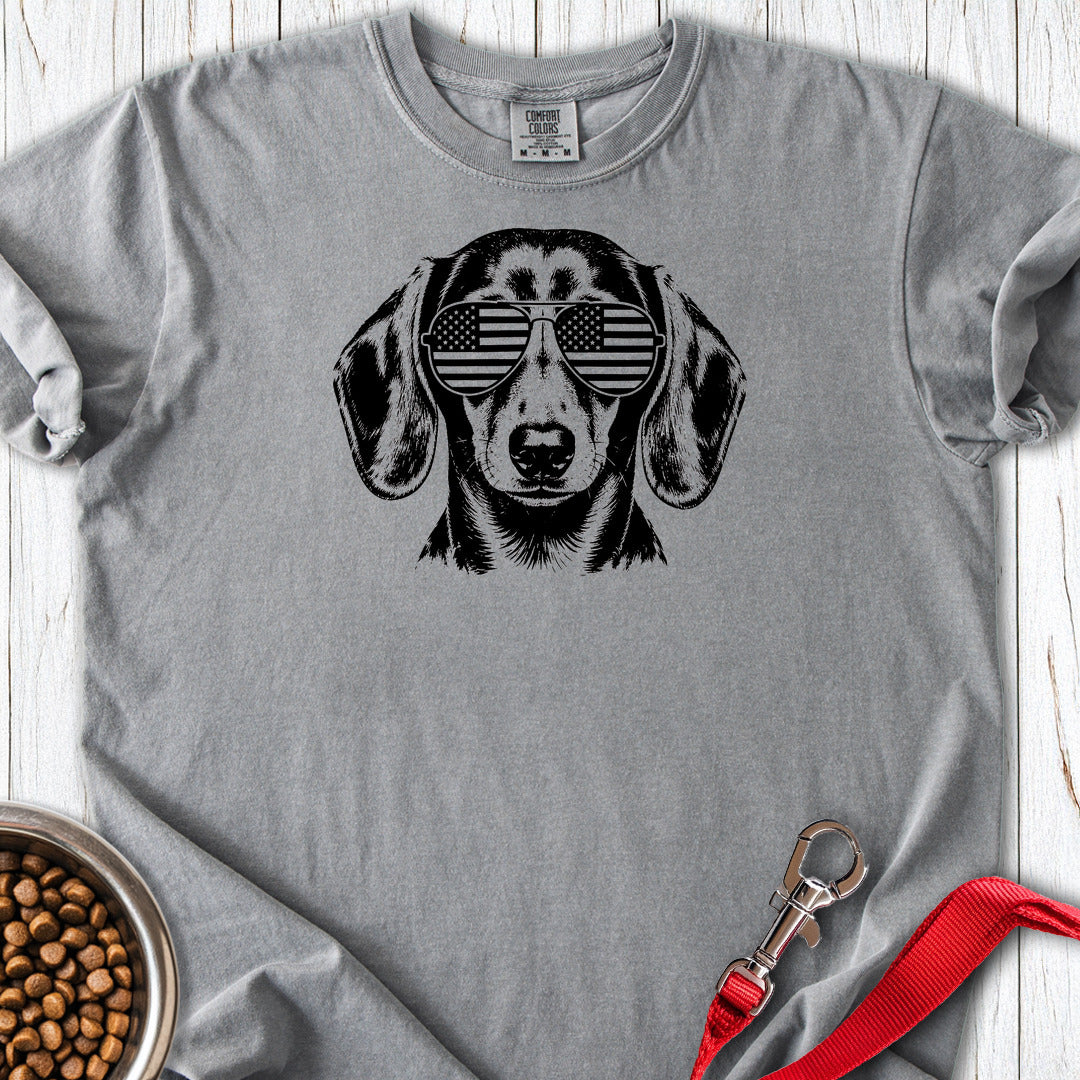 Dachshund Flag Shades Premium Tee — Grey