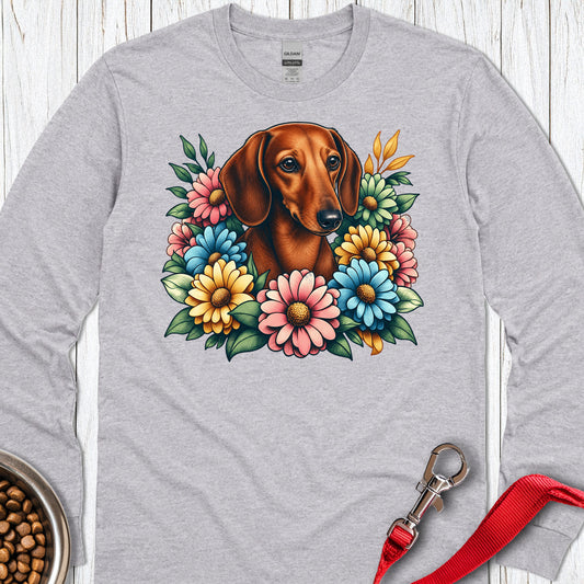 Dachshund Flower Wreath Long Sleeve Sport Grey