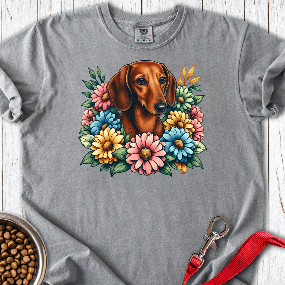 Dachshund Flower Wreath Premium Tee — Grey