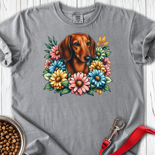 Dachshund Flower Wreath Premium Tee — Grey