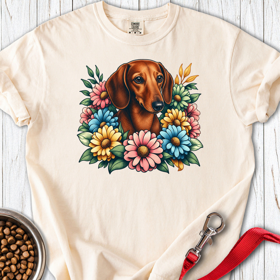 Dachshund Flower Wreath Premium Tee — Ivory