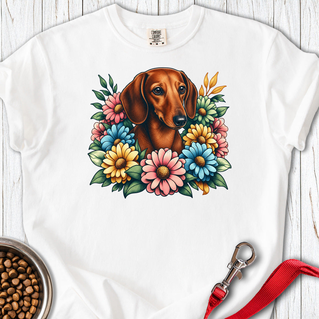 Dachshund Flower Wreath Premium Tee — White