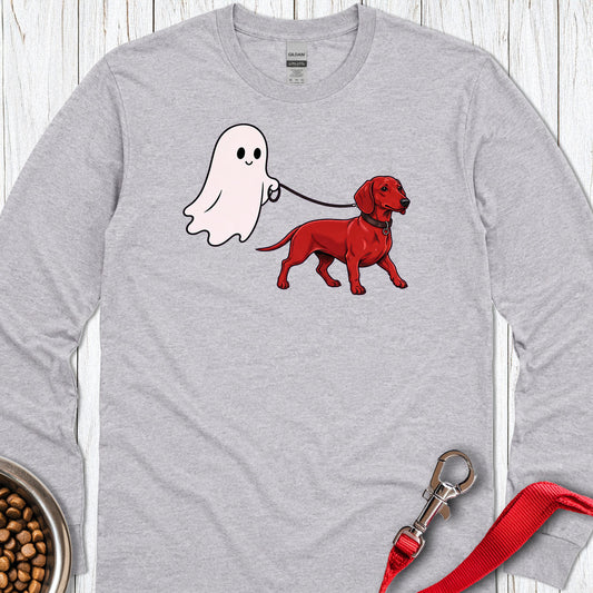 Dachshund Ghost Walk Long Sleeve Sport Grey