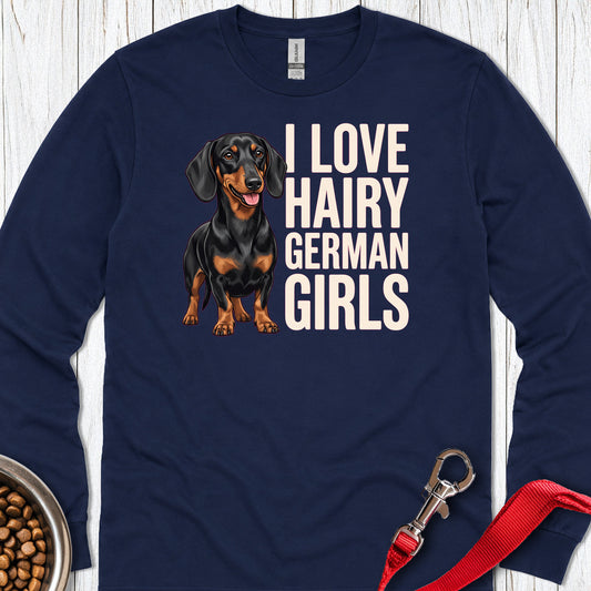 Dachshund Hairy German Girls Black and Tan Long Sleeve Navy