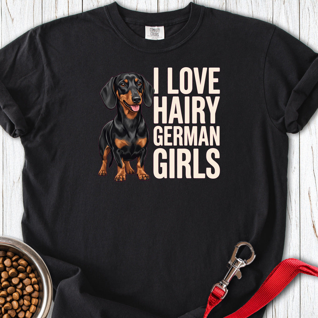 Dachshund Hairy German Girls Black and Tan Premium Tee — Black