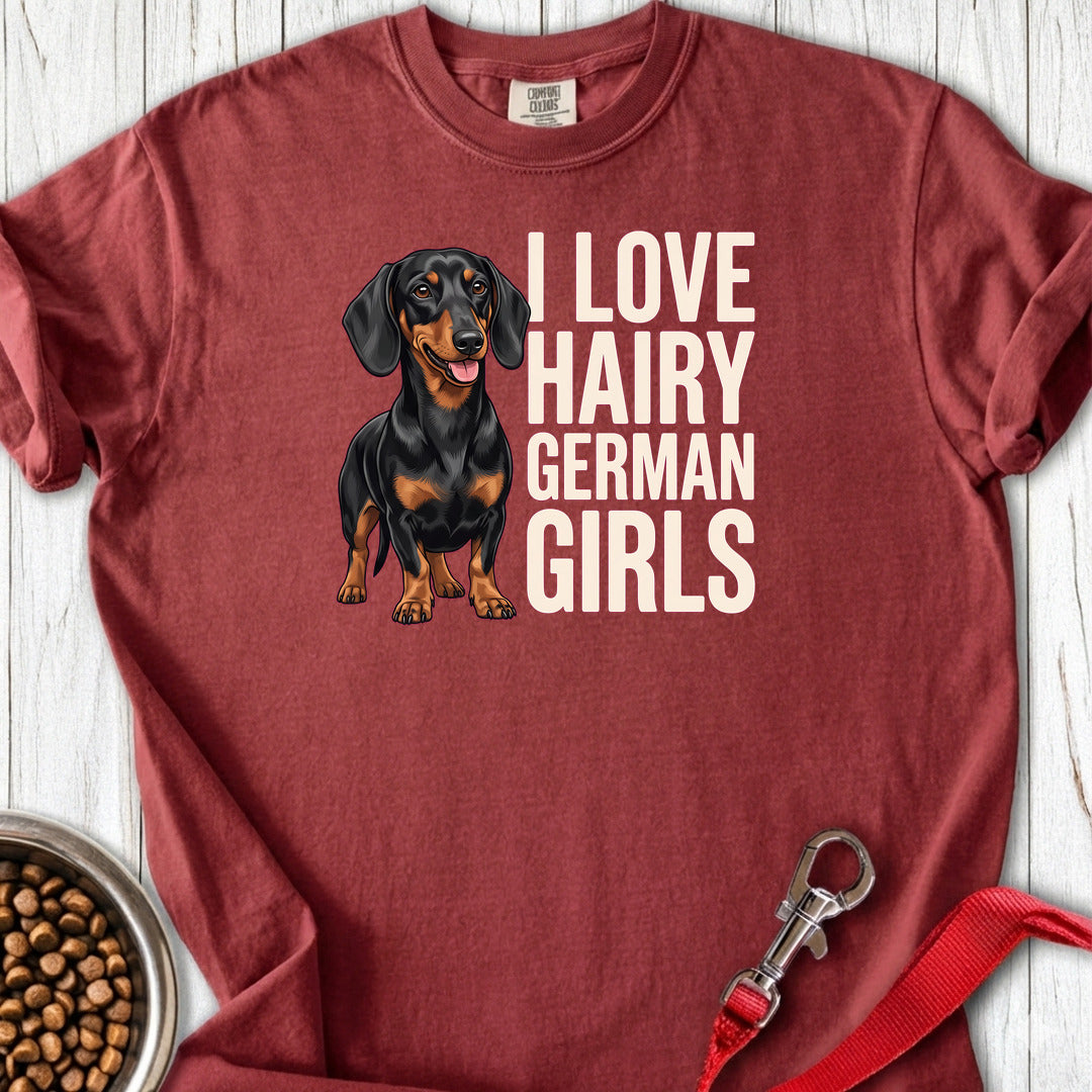 Dachshund Hairy German Girls Black and Tan Premium Tee — Brick