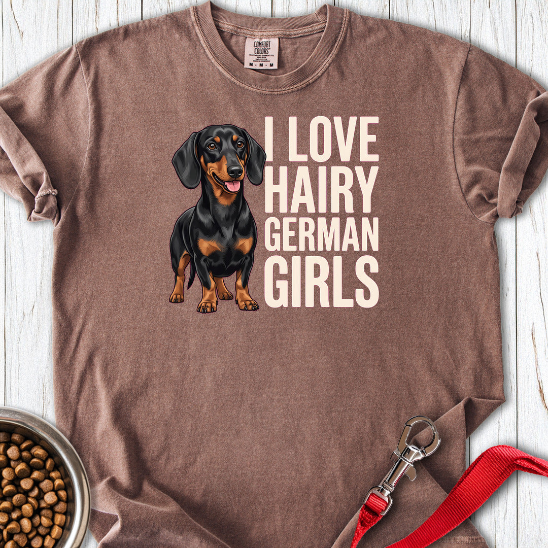 Dachshund Hairy German Girls Black and Tan Premium Tee — Espresso