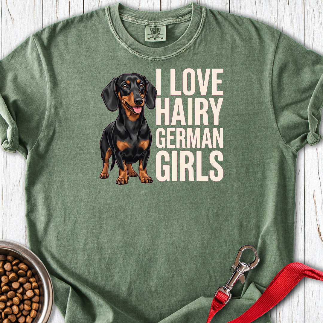 Dachshund Hairy German Girls Black and Tan Premium Tee — Moss