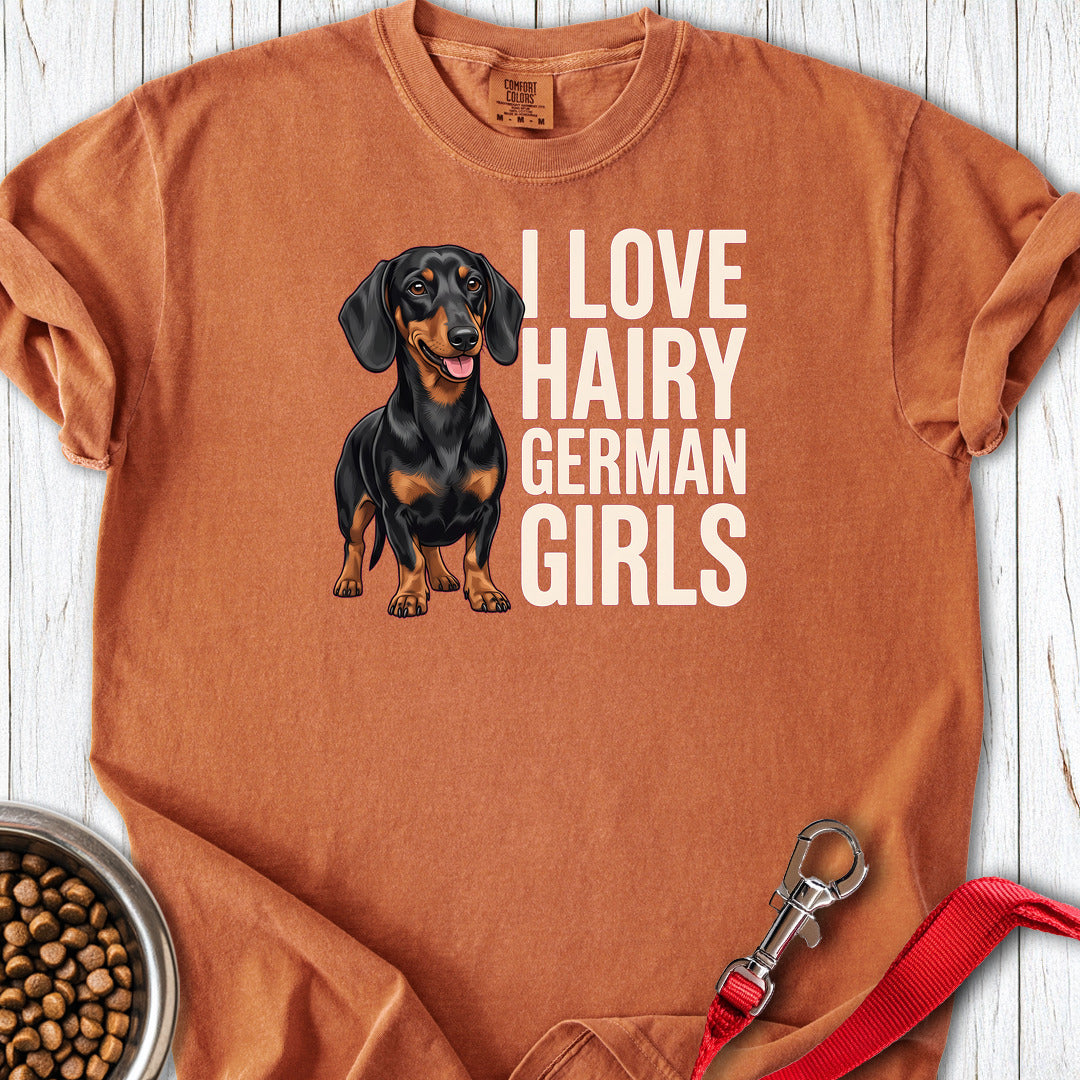 Dachshund Hairy German Girls Black and Tan Premium Tee — Yam