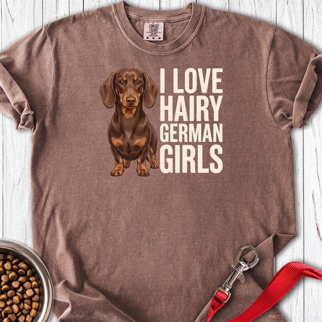 Dachshund Hairy German Girls Chocolate and Tan Premium Tee — Espresso