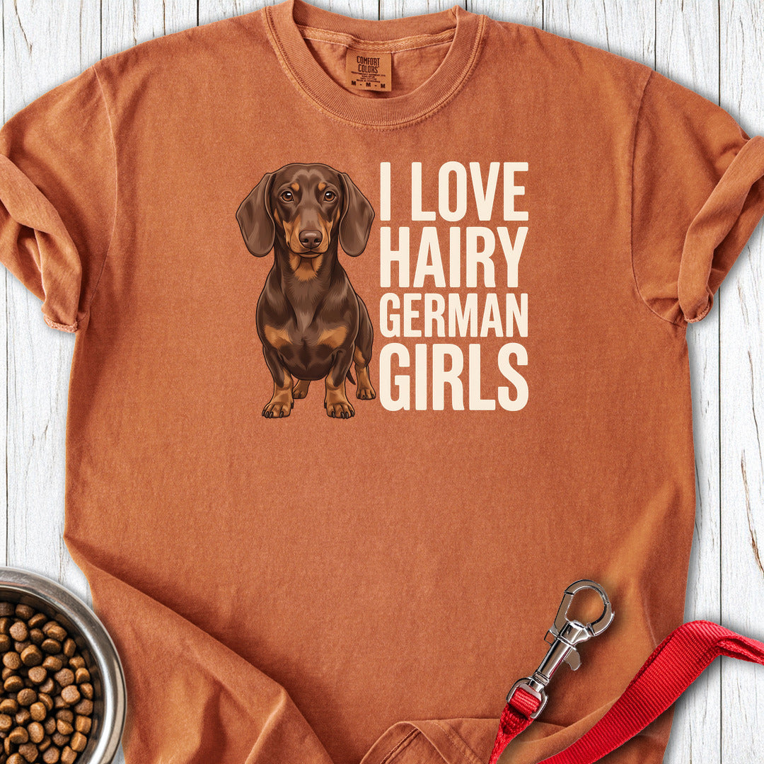 Dachshund Hairy German Girls Chocolate and Tan Premium Tee — Yam