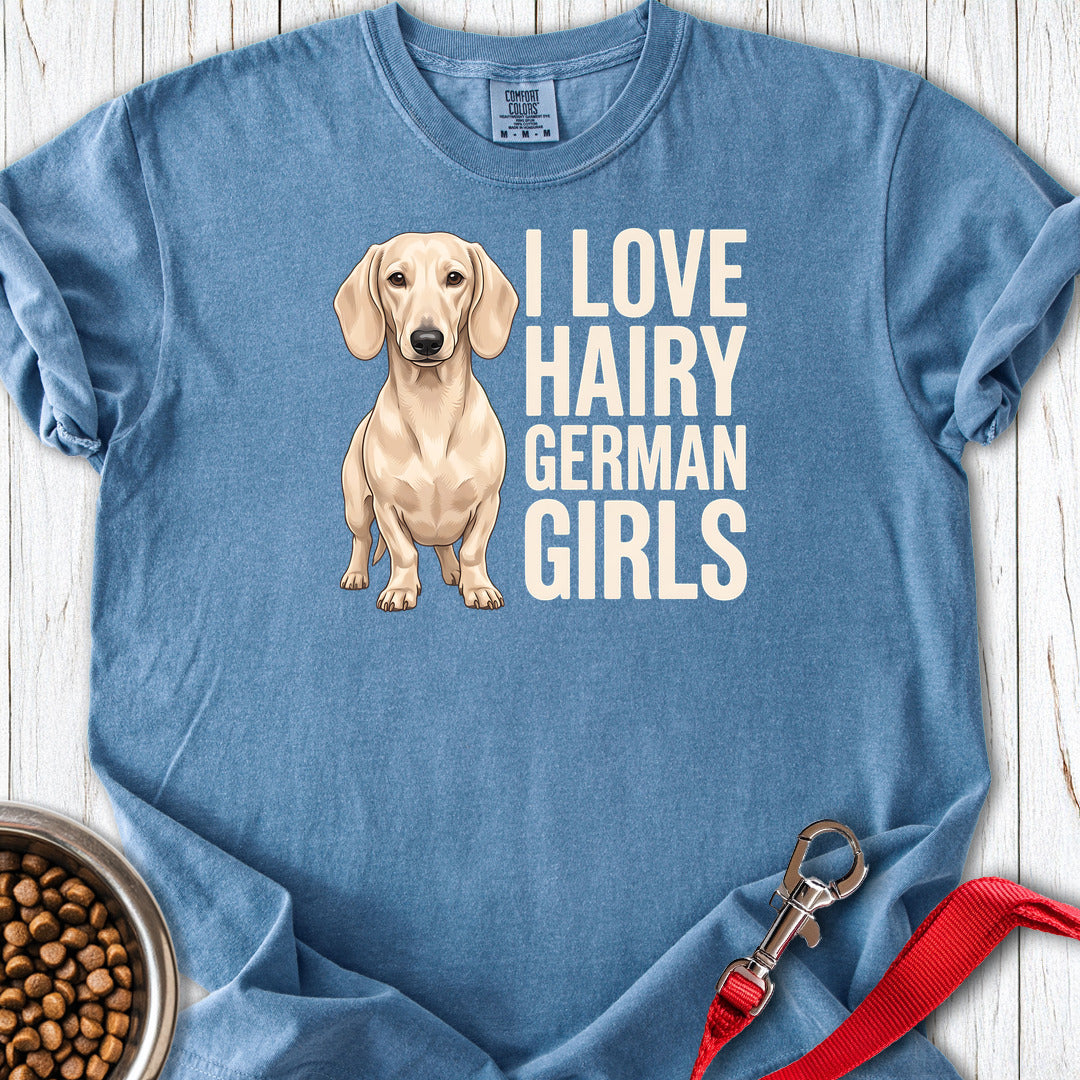 Dachshund Hairy German Girls Cream Premium Tee — Blue Jean