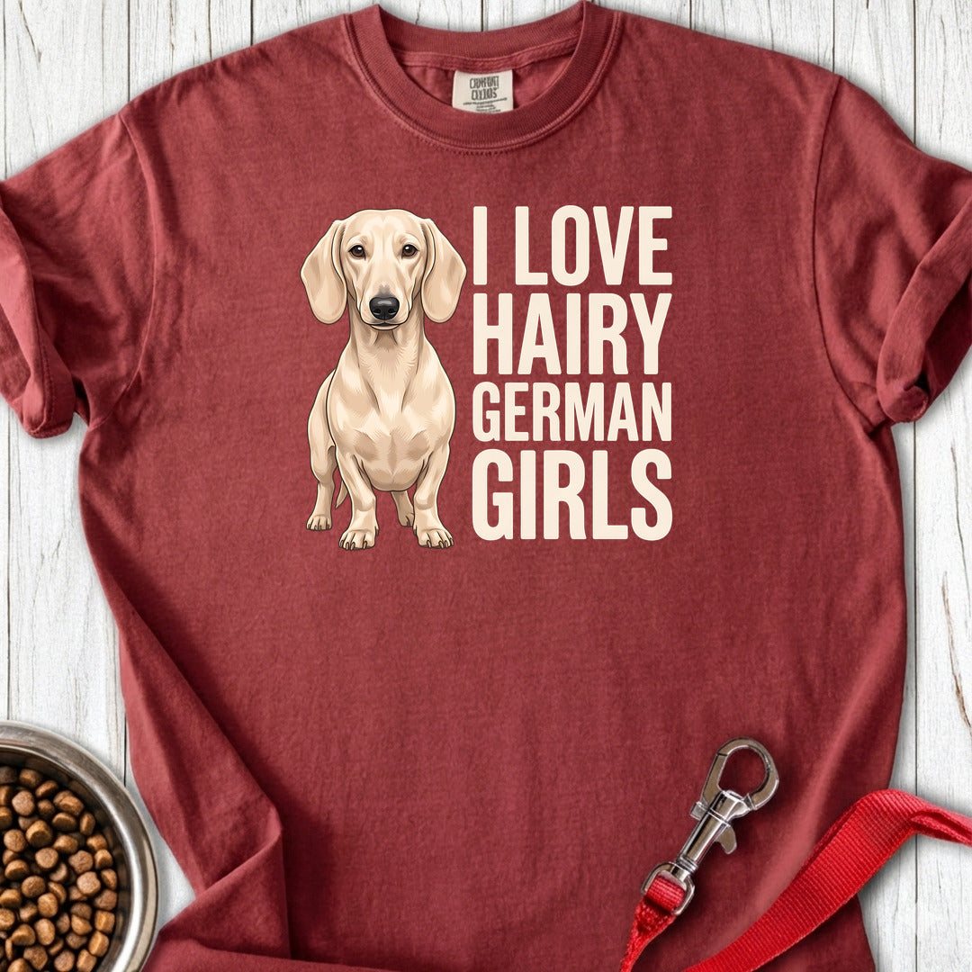 Dachshund Hairy German Girls Cream Premium Tee — Brick