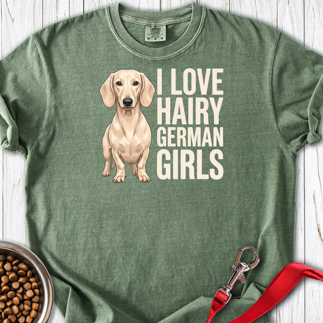 Dachshund Hairy German Girls Cream Premium Tee — Moss