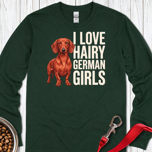 Dachshund Hairy German Girls Red Long Sleeve Forest Green