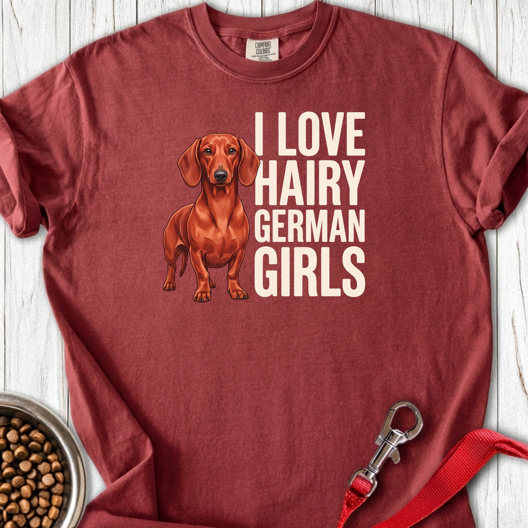Dachshund Hairy German Girls Red Premium Tee — Brick