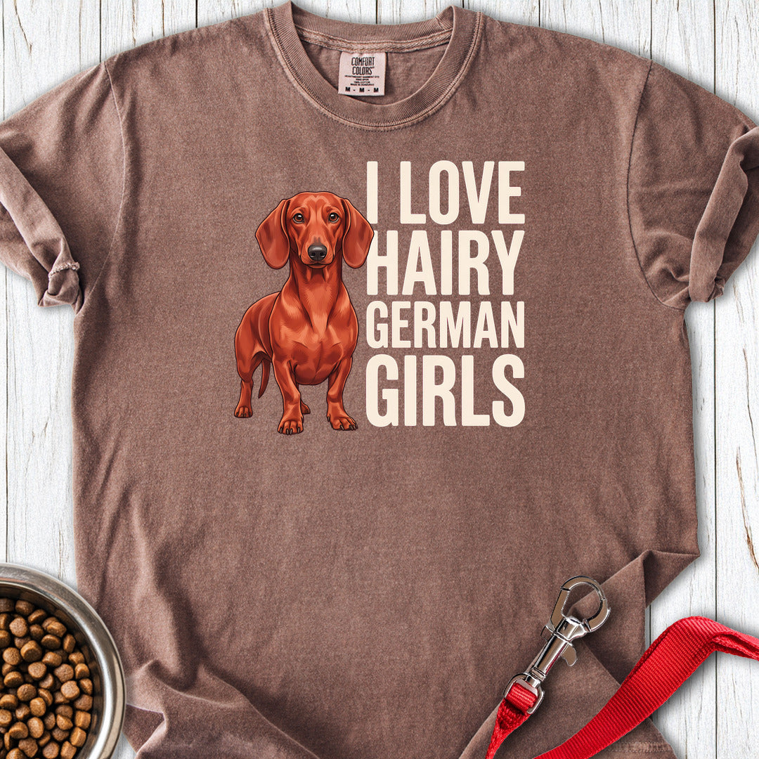 Dachshund Hairy German Girls Red Premium Tee — Espresso