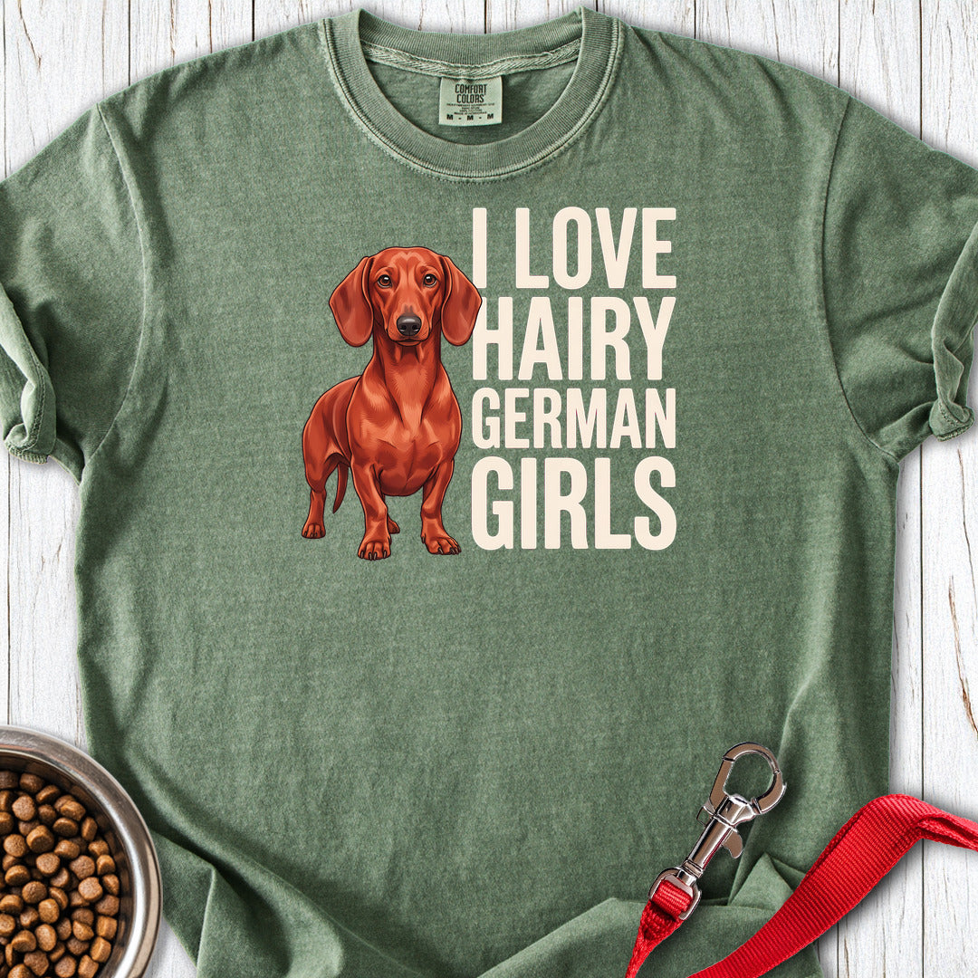 Dachshund Hairy German Girls Red Premium Tee — Moss