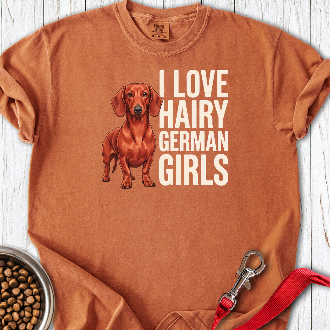 Dachshund Hairy German Girls Red Premium Tee — Yam