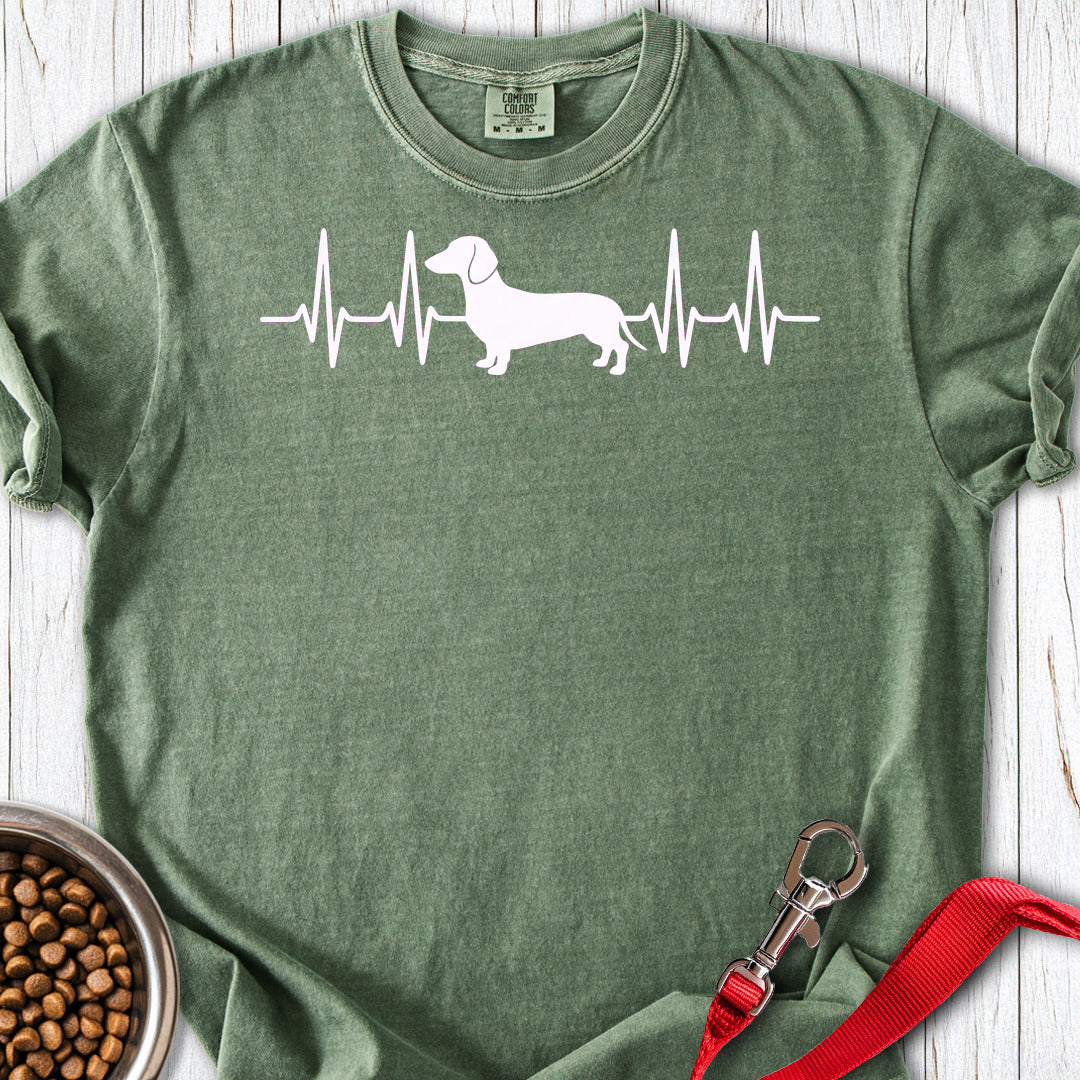 Dachshund Heartbeat Premium Tee — Moss