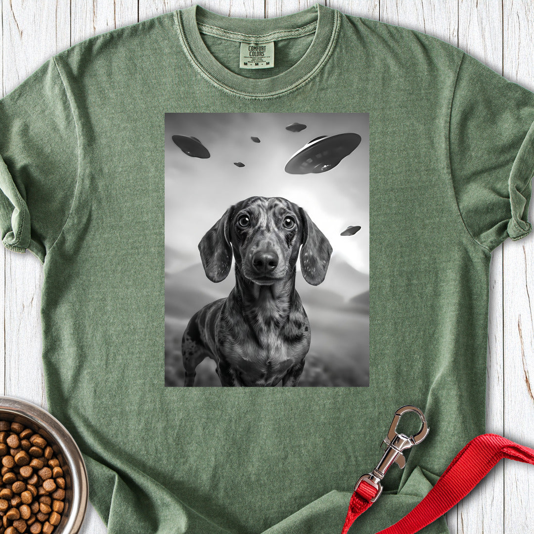 Dachshund UFO Premium Tee — Moss