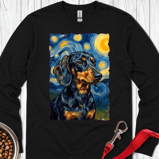 Dachshund Van Gogh Black and Tan Long Sleeve Black