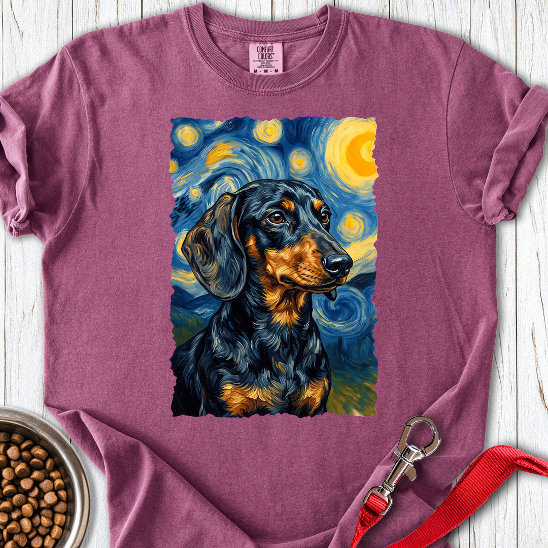 Dachshund Van Gogh Black and Tan Premium Tee — Berry