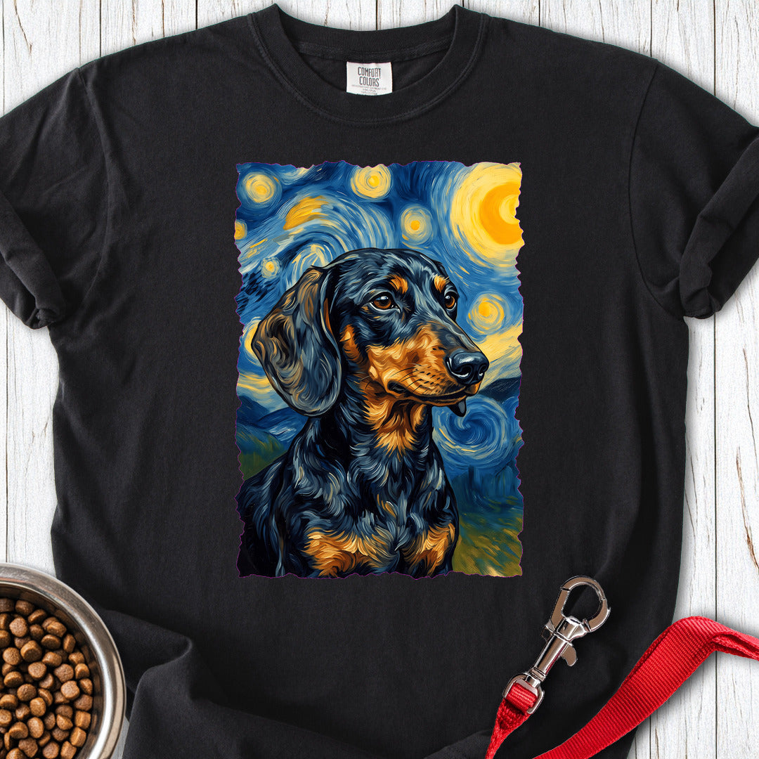 Dachshund Van Gogh Black and Tan Premium Tee — Black