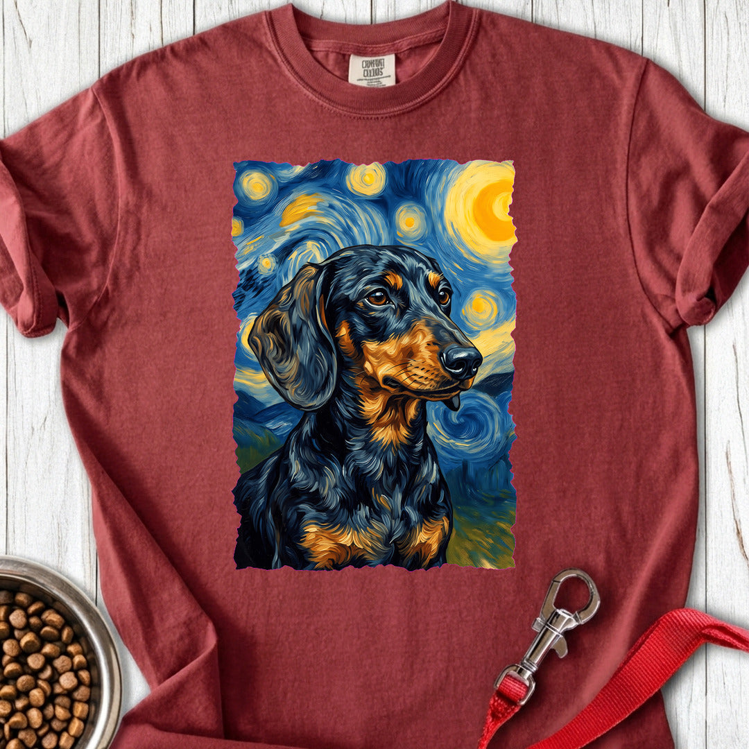 Dachshund Van Gogh Black and Tan Premium Tee — Brick