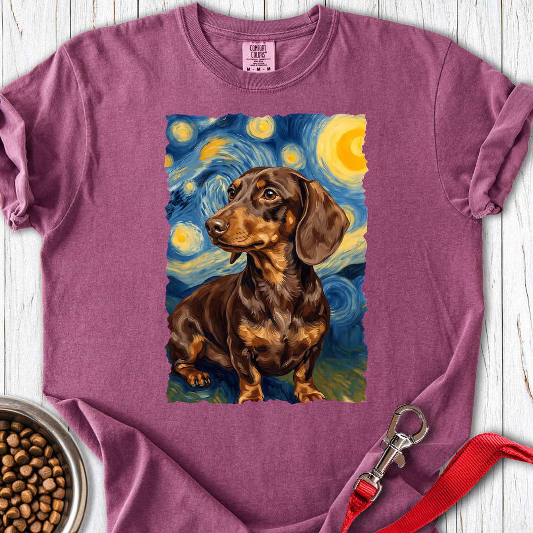 Dachshund Van Gogh Chocolate Premium Tee — Berry