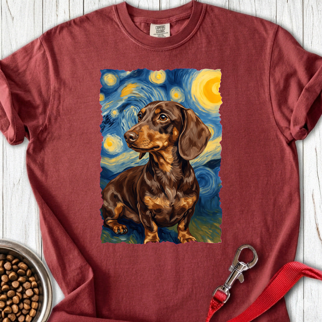 Dachshund Van Gogh Chocolate Premium Tee — Brick